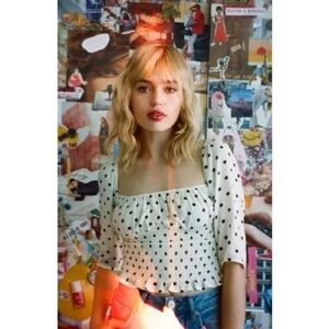 BP. x Claudia Sulewski Polka Dot Print Smocked Top Ivory White Black